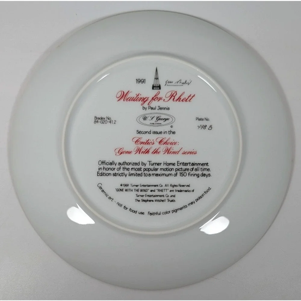 Bradford Exchange Gone With The Wind Waiting For Rhett Plate 1991 COA